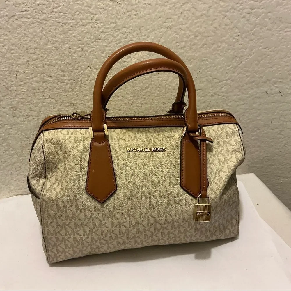 Michael Kors Tan and Brown Signature Satchel
